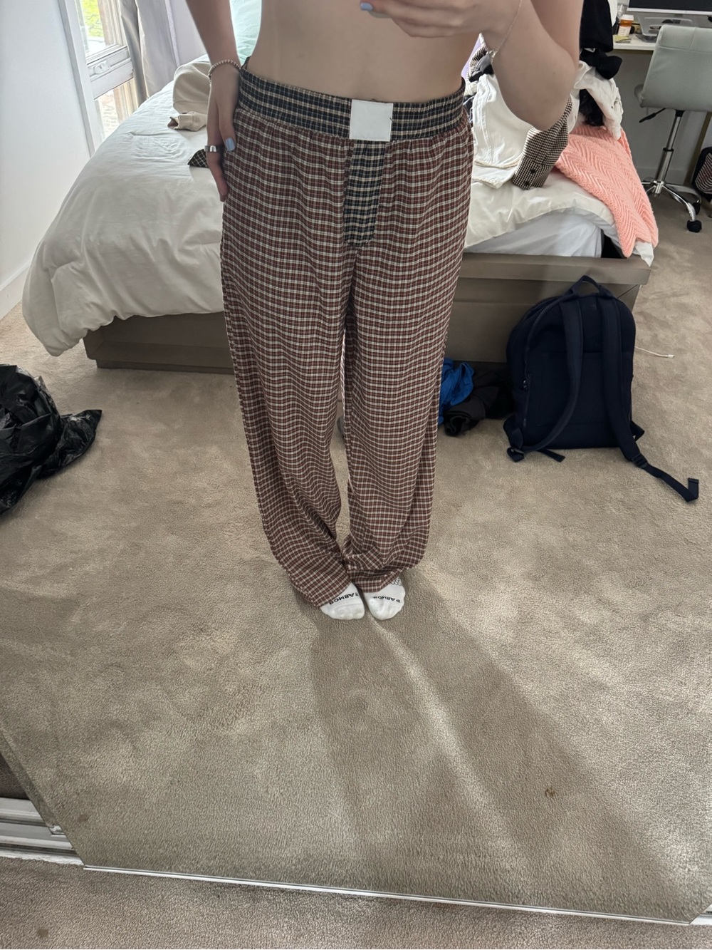 Lioness Brown Plaid Wide-Leg Trousers
